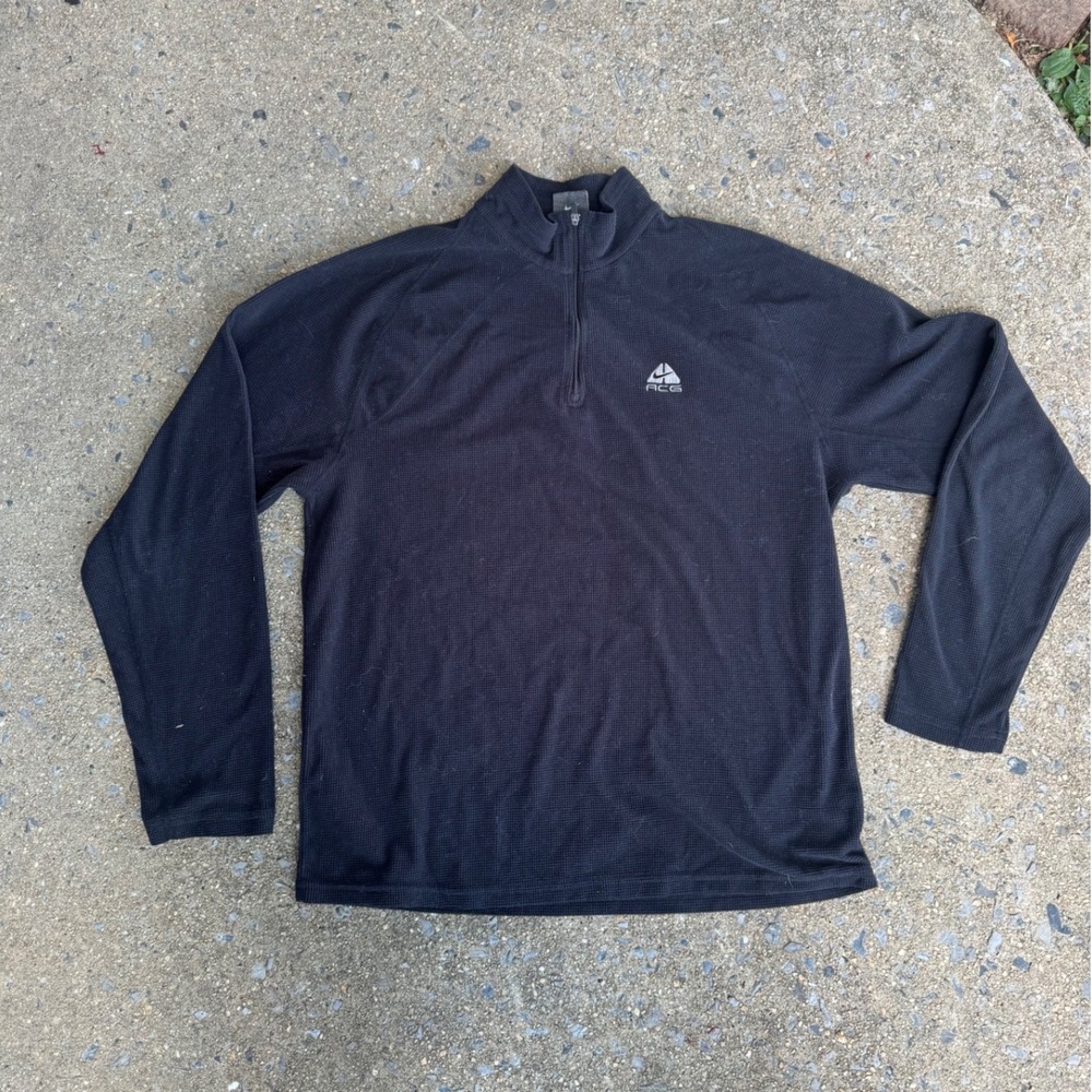 Nike ACG Mens Small Black Waffle Knit Fleece Quarter Zip Pullover‎ Hiking Top